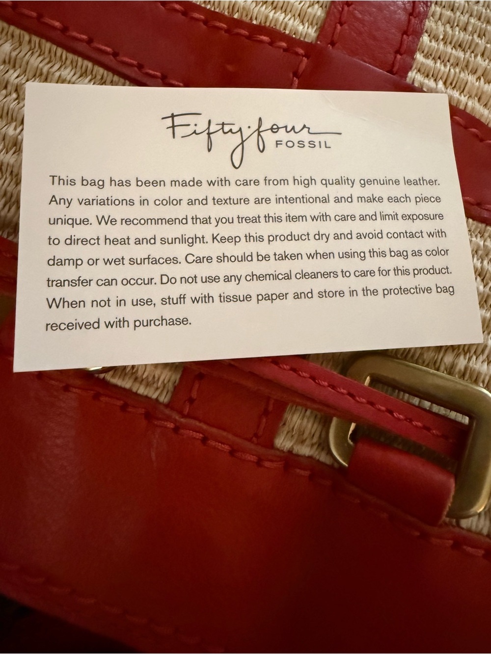 Fossil Fifty Four Red Leather Straw Oversized Tote Bag Woven Coastal Resort NWOT - Picture 5 of 8